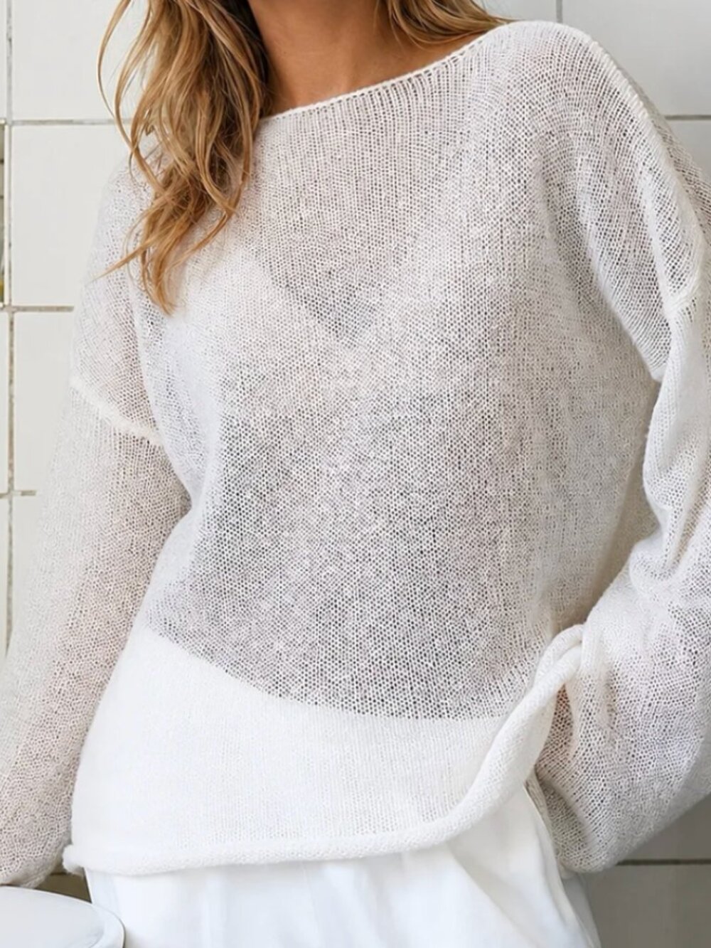 Commense Hollow Draped Snug Knit Top M